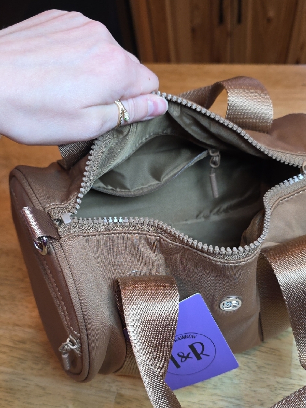 Iris & Rainbow Metallic Bronze Women's Crossbody Duffel Bag - Picture 7 of 10